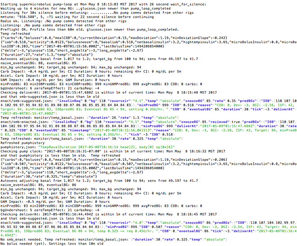 Example OpenAPS logs from the rig